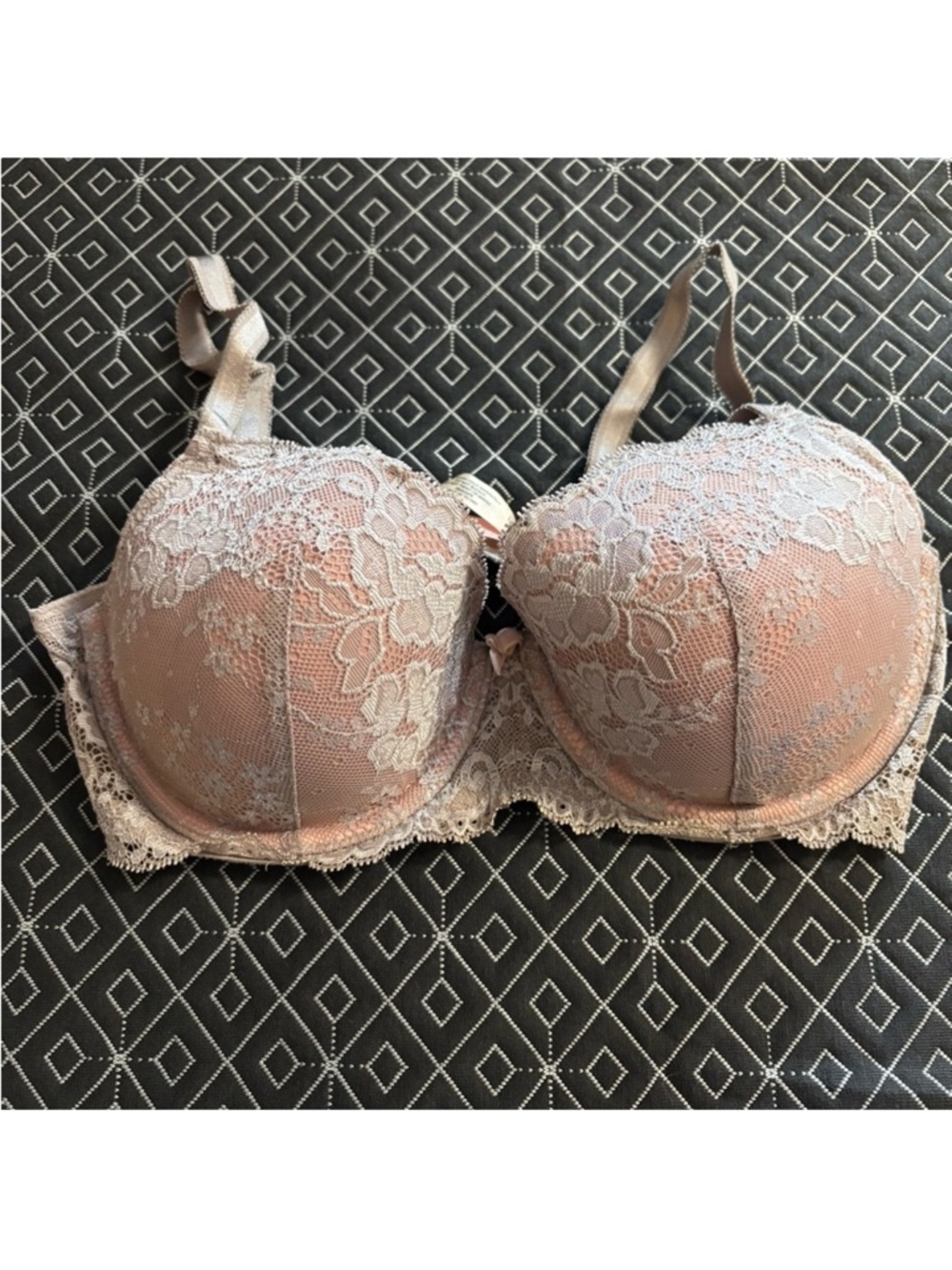 Victoria's Secret Pink Lace Push-Up Bra with‎ Ivory Floral Overlay